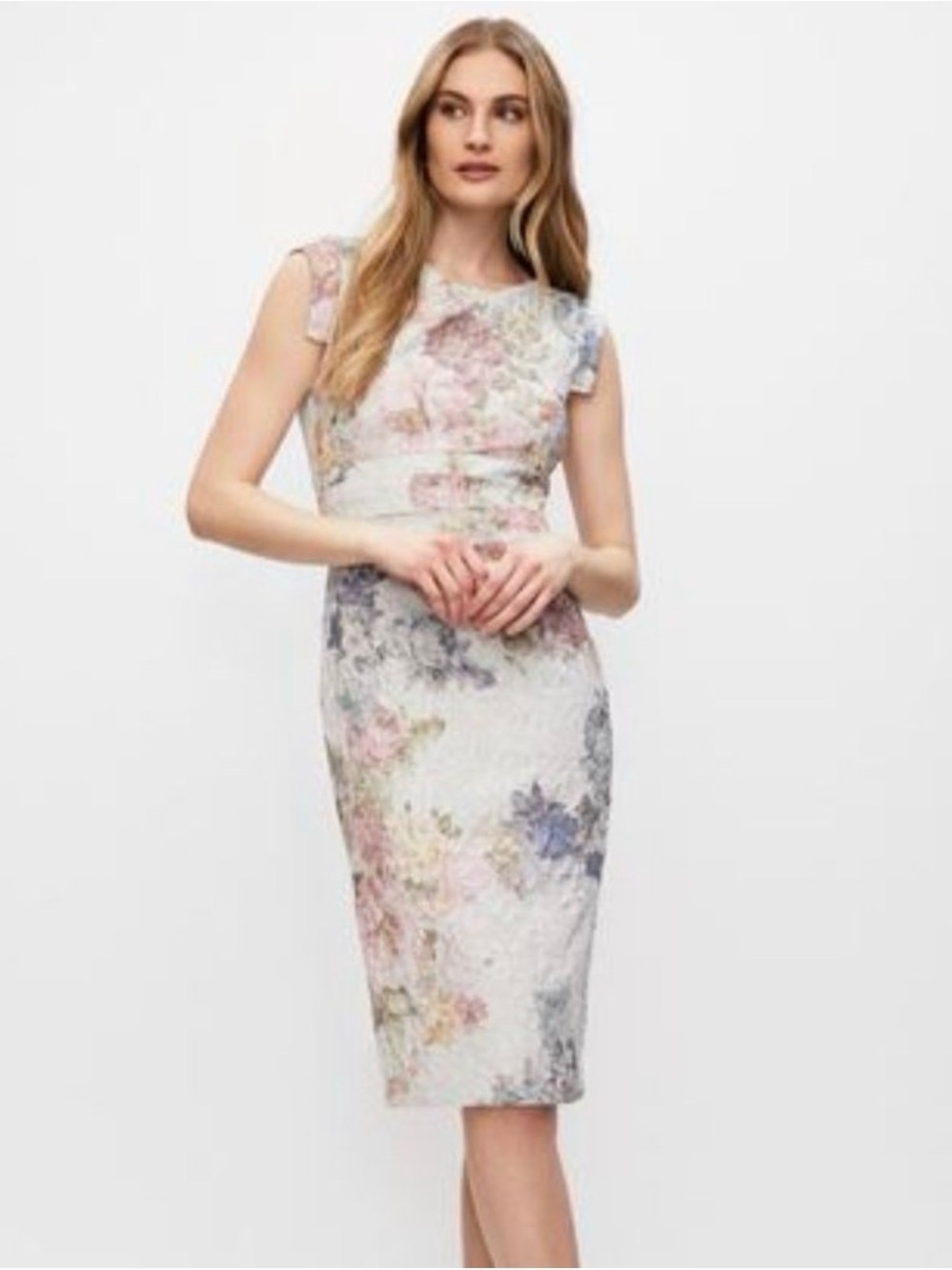 Adrianna Papell Pastel Floral Lace Sheath Dress Size 12 - Picture 1 of 11